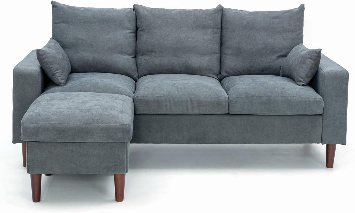 Panana Convertible Sectional Sofa L-Shape Sofa Couch 2 Seater and 3 Seater Couch with Chaise Linen Fabric Upholstered for Living Room, Apartment, Office (Grey, 3 Seater with Footstool) - Image 9