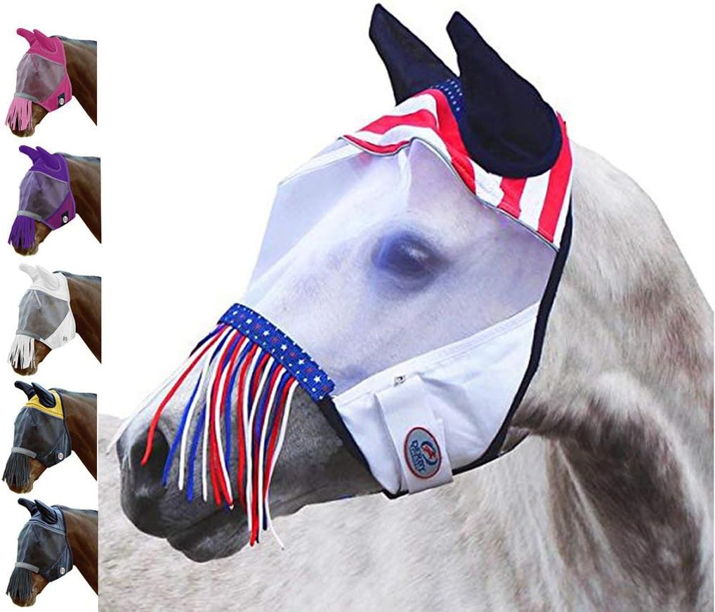 Derby Originals patriotic reflective horse fly mask front view