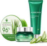 Aloderma brand 4 piece basic aloe brightening skin care set with cleanser and cream