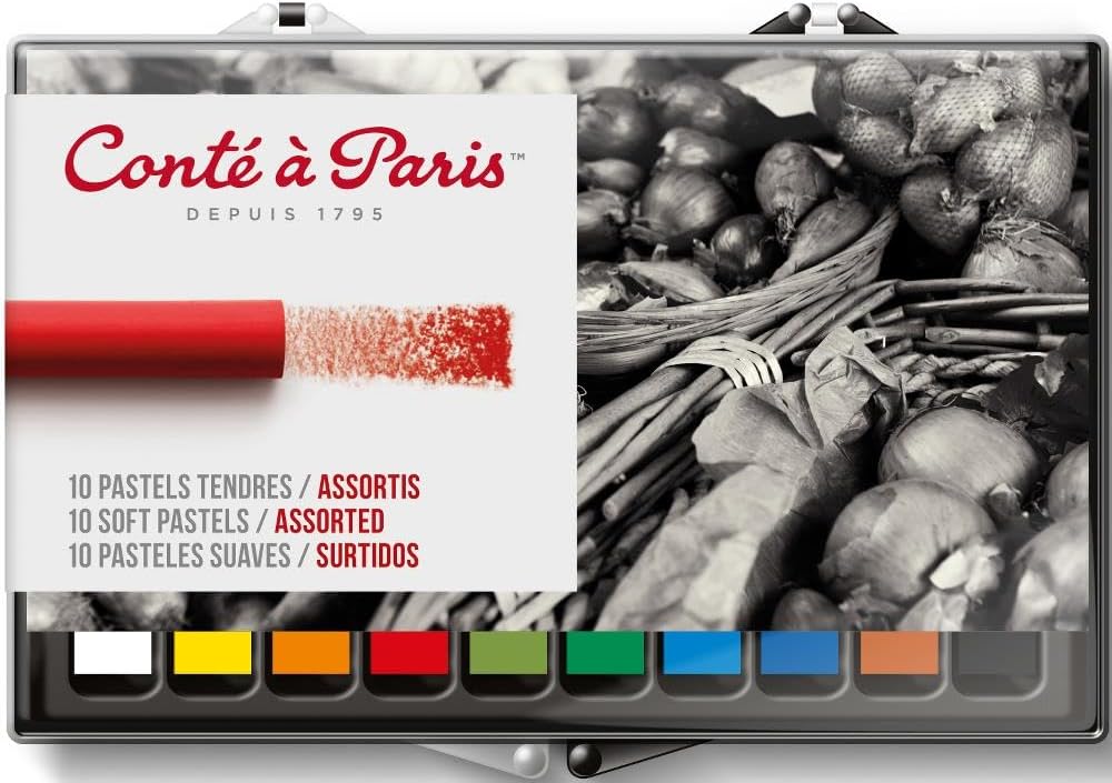 Angle view of Conte A Paris soft pastels arranged neatly in storage case