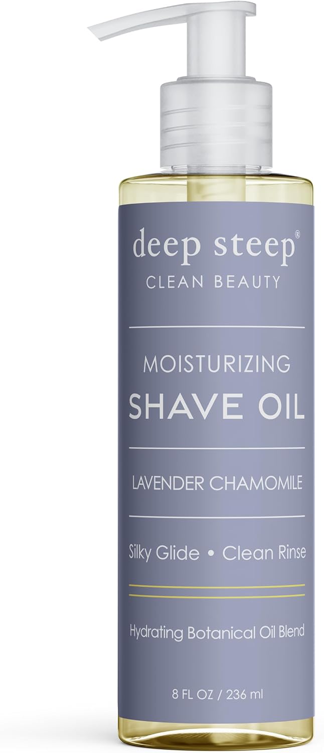 Deep Steep shave oil ingredient highlights and botanical blend graphic