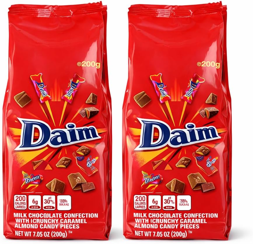Daim Milk Chocolate Covered Crunchy Almond Caramel Bags front view imported candy