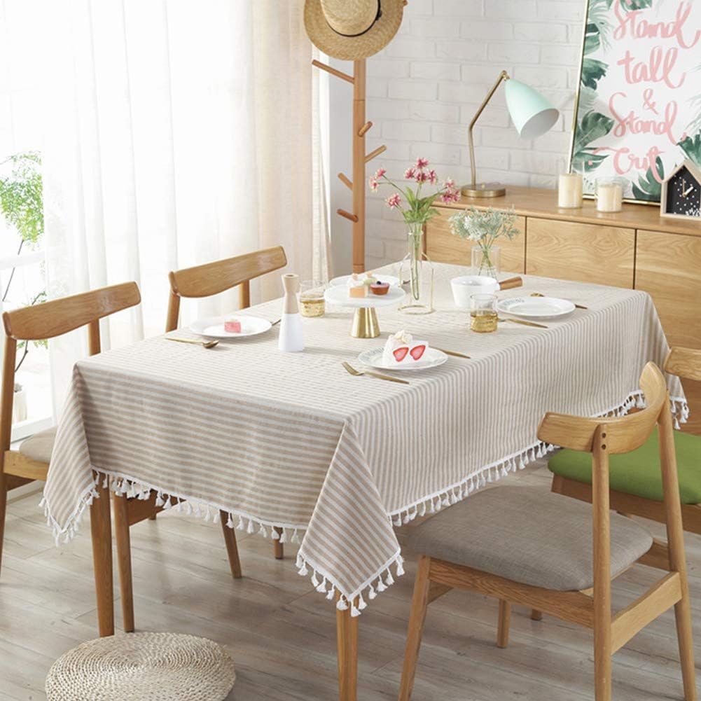 AMZALI cotton linen table cover close up tassel detail