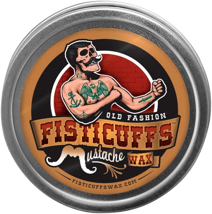 Grave Before Shave Fisticuffs Original Stronghold Mustache Wax tin front view for grooming