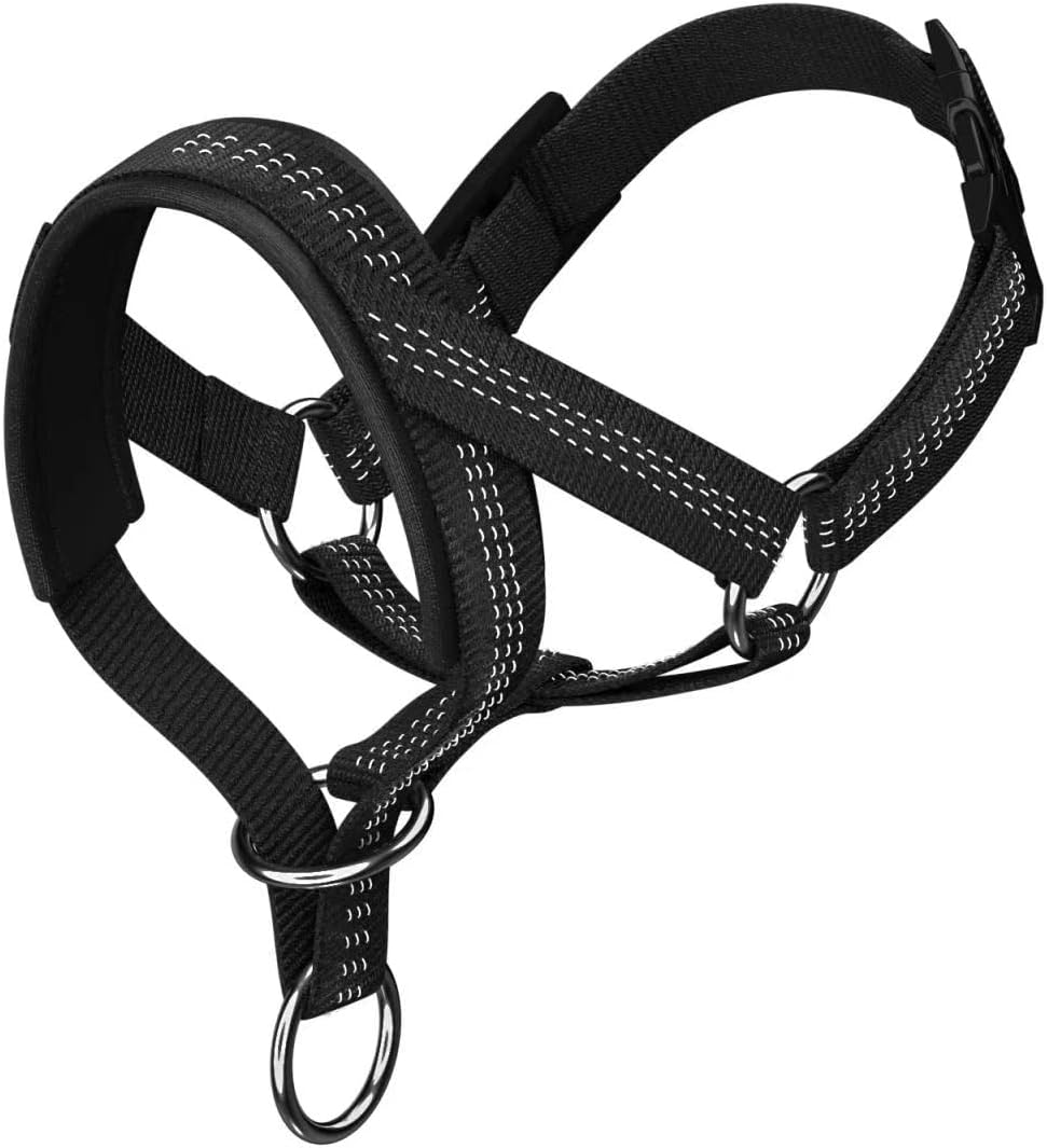 Dog Head Collar with Silk Thread, Soft and Adjustable Head Halter Collar for Small Medium Large Dogs in Striped Pattern(L,Black) - Image 1