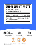 BulkSupplements cyanocobalamin dietary supplement container highlighting sixty softgels count.