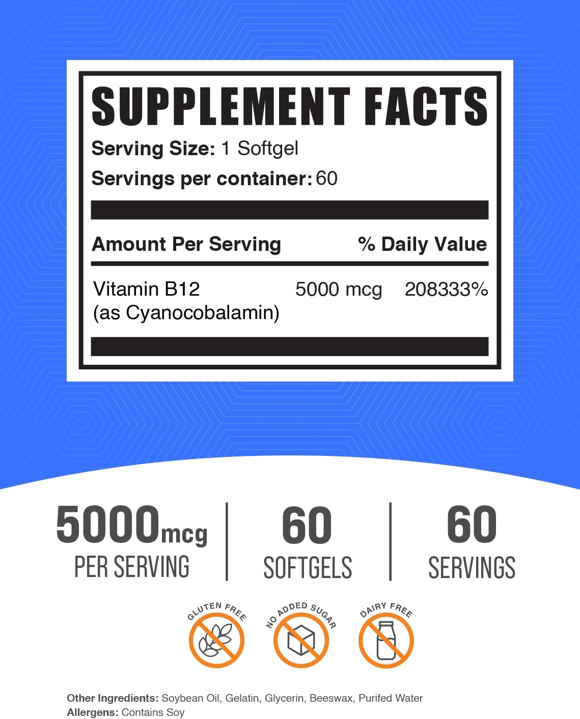 BulkSupplements cyanocobalamin dietary supplement container highlighting sixty softgels count.
