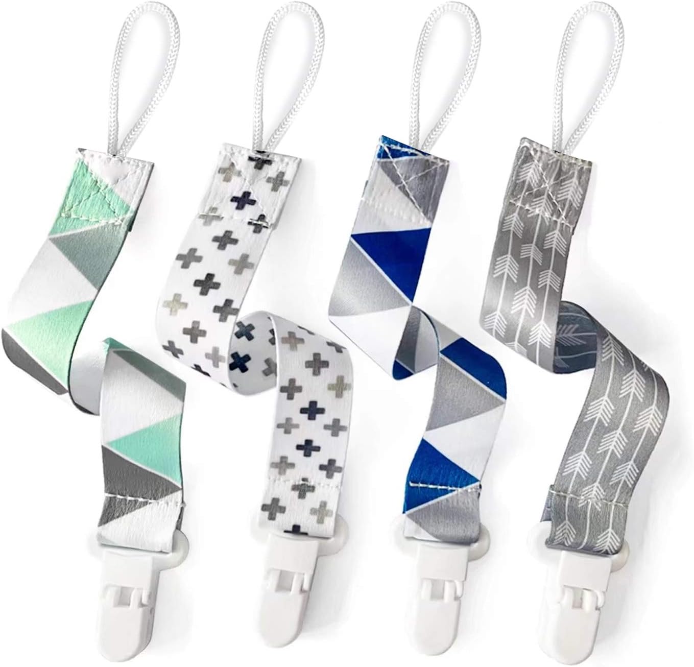 PandaEar Baby Pacifier Clips front view of four pack in neutral solid colors