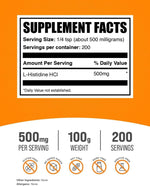 Close up of BulkSupplements L-Histidine powder label details