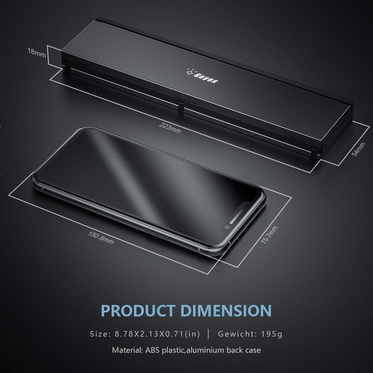 Geyes foldable keyboard with built-in smartphone stand active setup