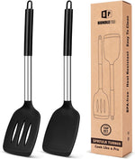 Pack of 2 Silicone Solid Turner, Non Stick Slotted Kitchen Spatulas, High Heat Resistant BPA Free Cooking Utensils, Ideal Cookware for Fish, Eggs, Pancakes(Stainless Steel Khaki) - Image 12