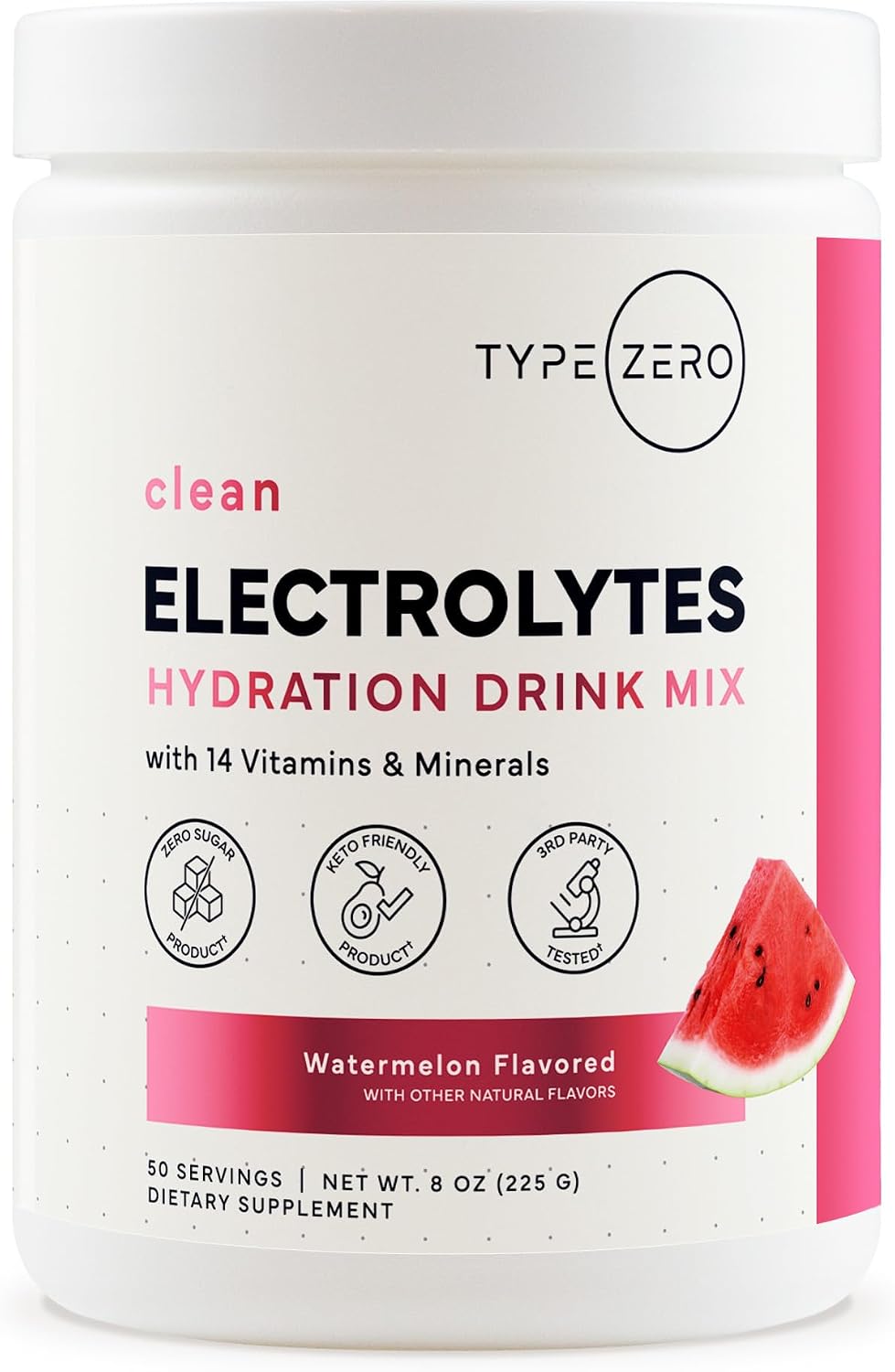 Type Zero clean electrolytes hydration powder watermelon front view