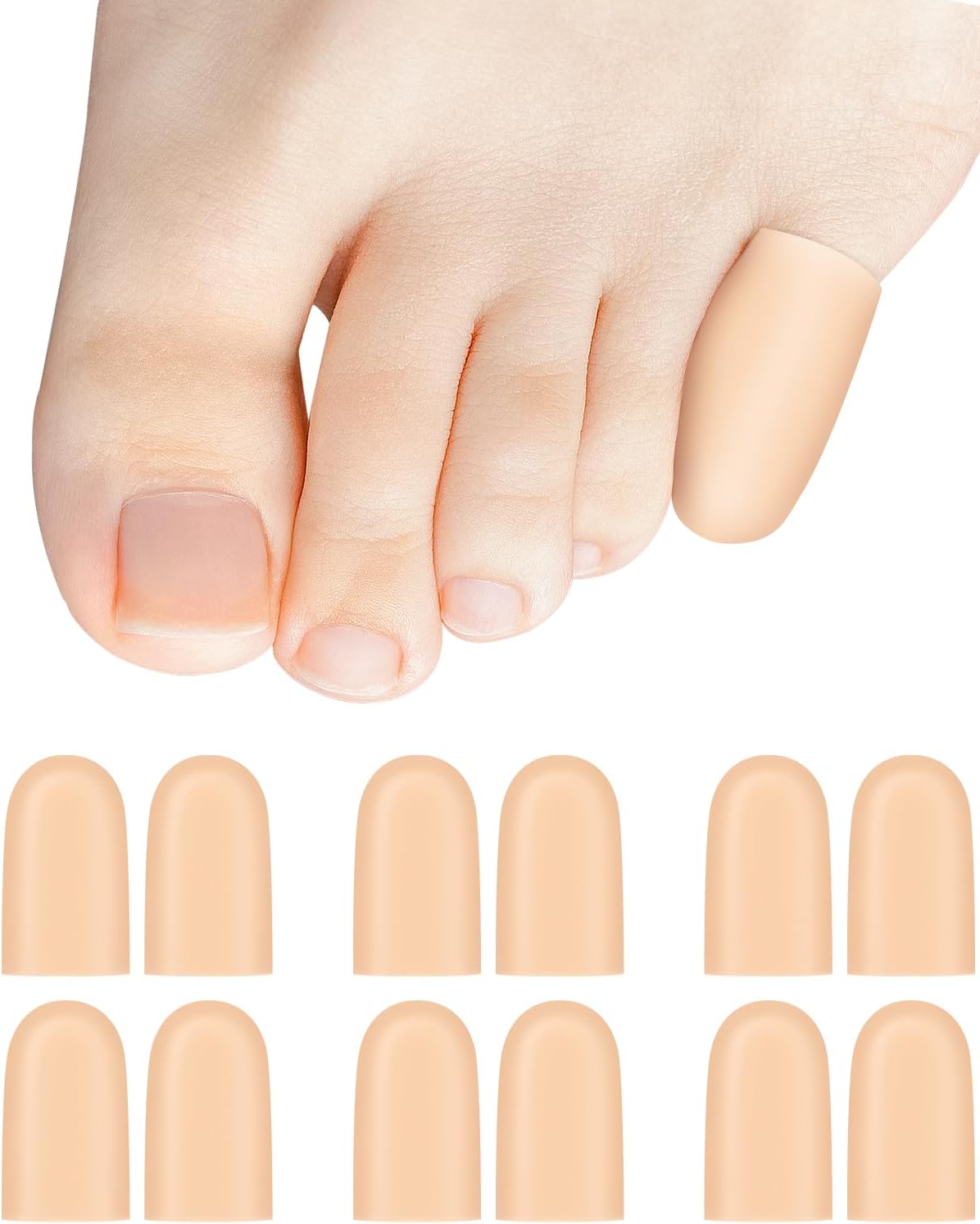 PGRODE 12 Pack Silicone Pinky Toe Caps Protectors Covers for Women and Men, Gel Small Little Toe Sleeves Cushions for Pain Relief, Bunion, Toenails Loss, Corns, Calluses, Blisters Pads (S) - Image 1