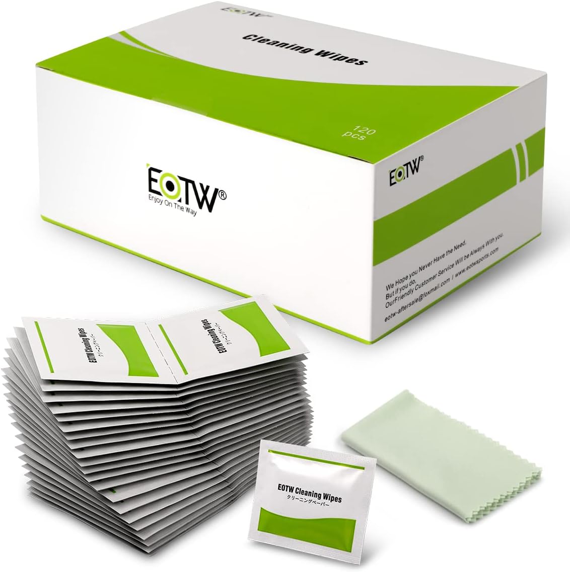 EOTW computer screen wipes front view packaging box containing one hundred and twenty individually wrapped cleaner packets