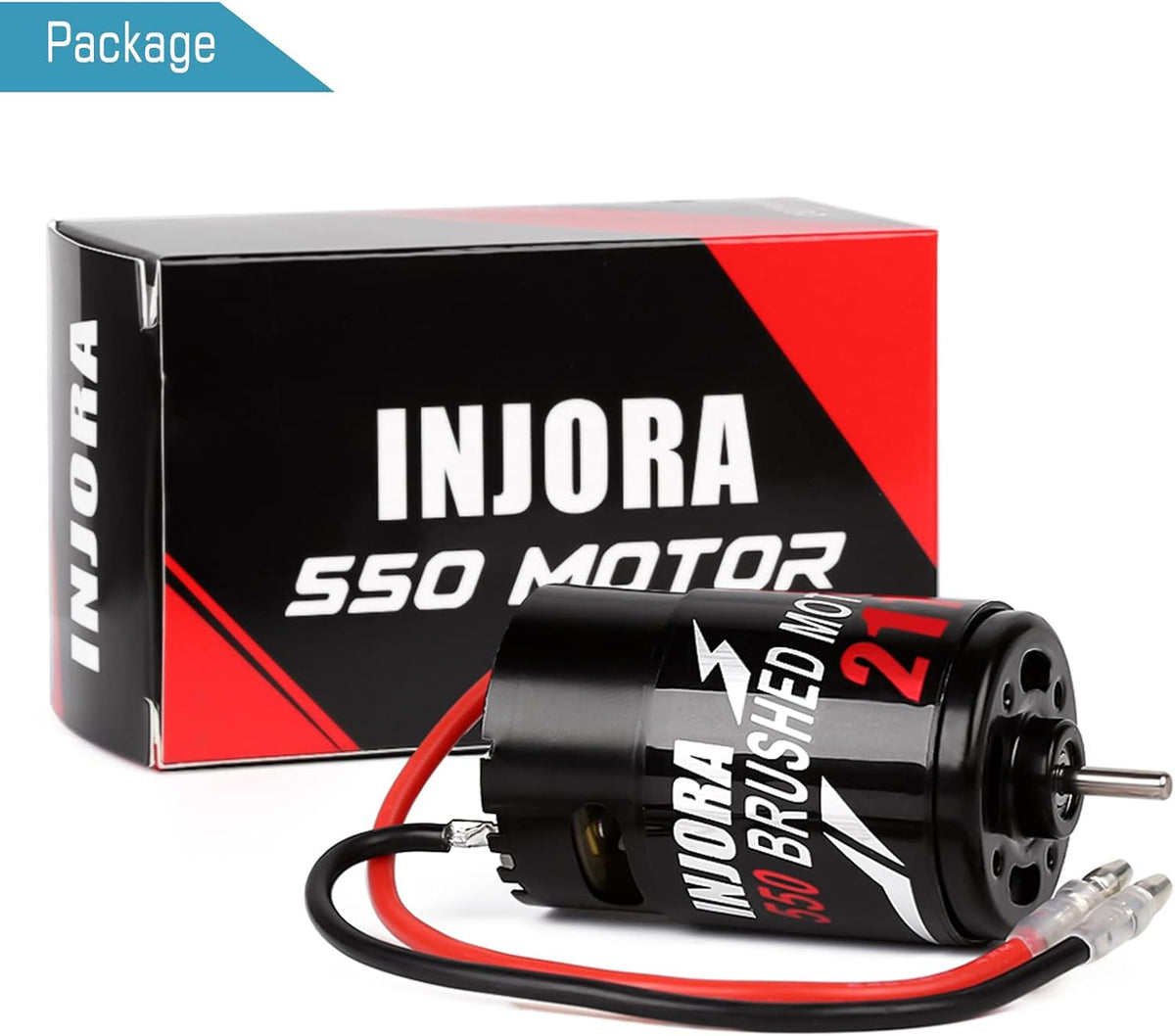 Injora brushed motor label and turn specification closeup