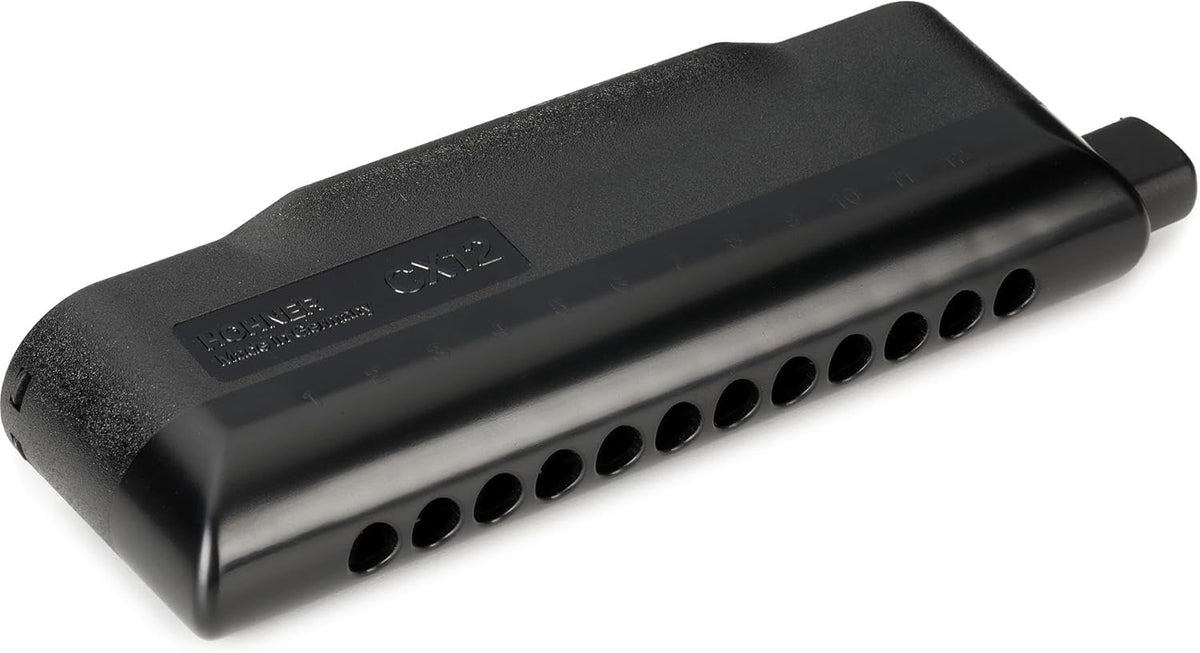 Hohner CX-12 key of E black harmonica side profile
