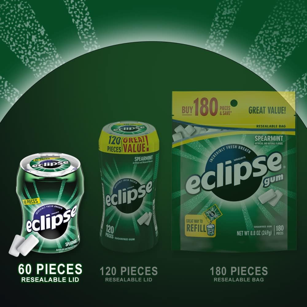 Eclipse Spearmint Sugarfree Chewing Gum close up of the crisp outer shell texture