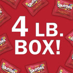 Side view of 4 Pound Skittles bulk candy box packaging