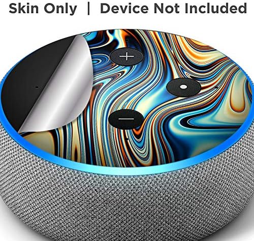 Protective decal skin applied to Echo Dot in home office setting