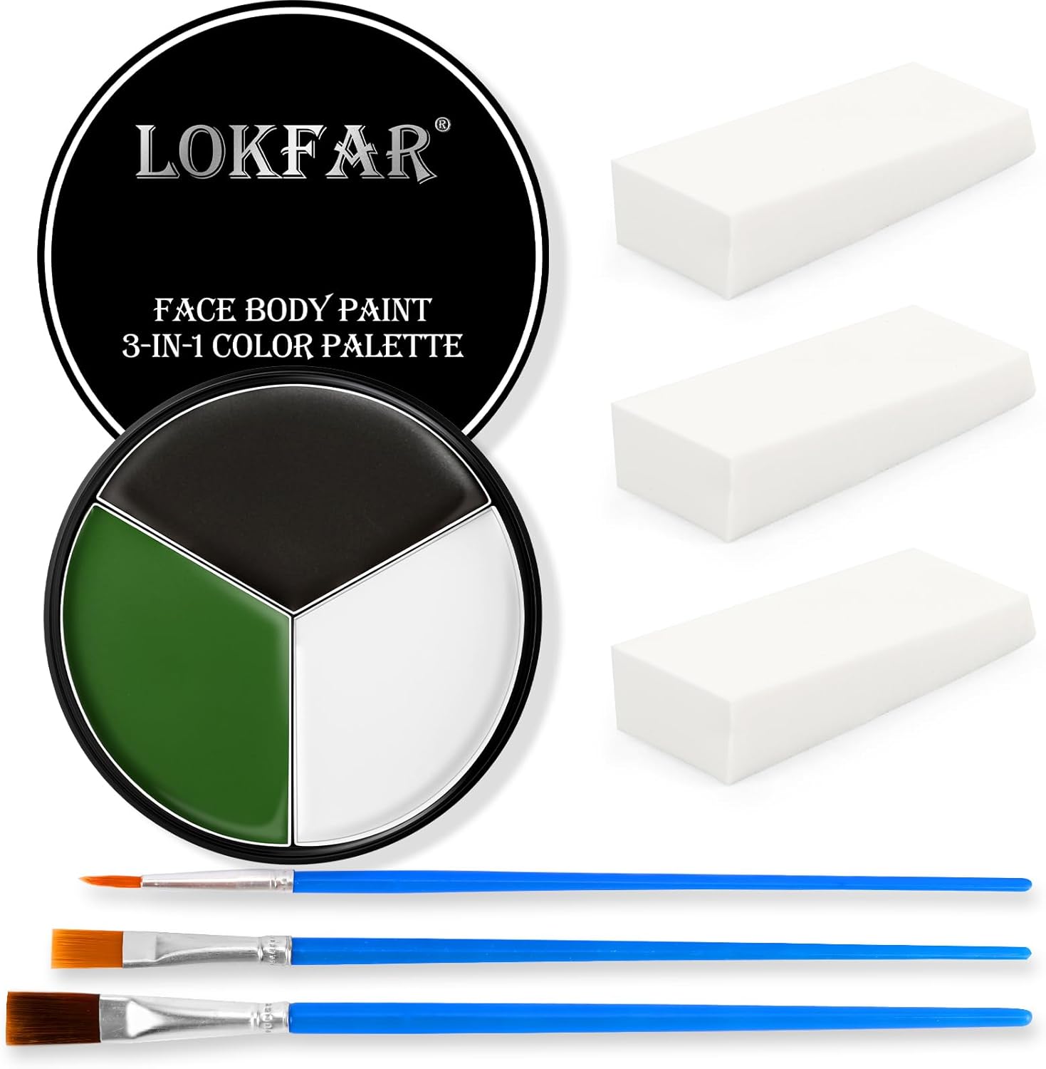BEFIVECOK black white green face paint kit front view showing palette cream pods