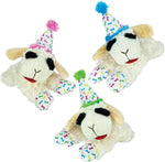 Multipet Lamb Chop Birthday Hat Dog Toy front view plush squeaky pet toy
