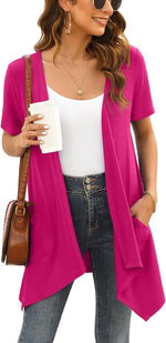 Veryoung Floral Short Sleeve Cardigans for Women Casual Drape Open Front Lightweight Summer Cardigan with Pocket High Low Hem - Image 12