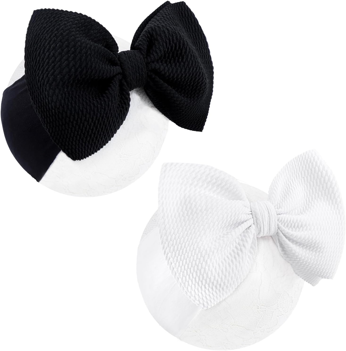 YanJie baby girl black and white nylon bow headbands front view