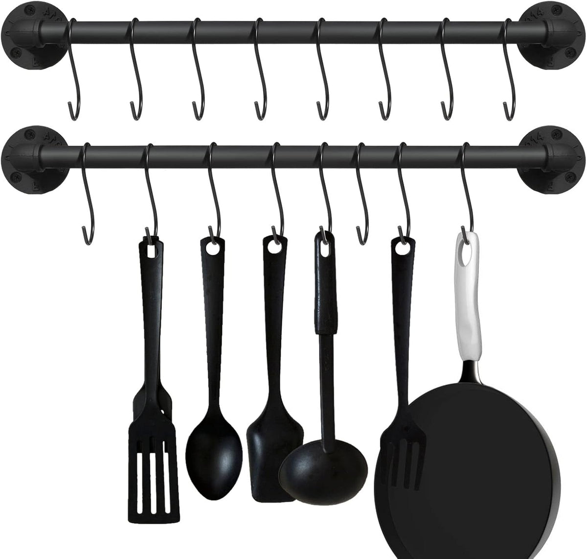 EGASON 21 inch pot pan bar rack front view showing dual matte black rails