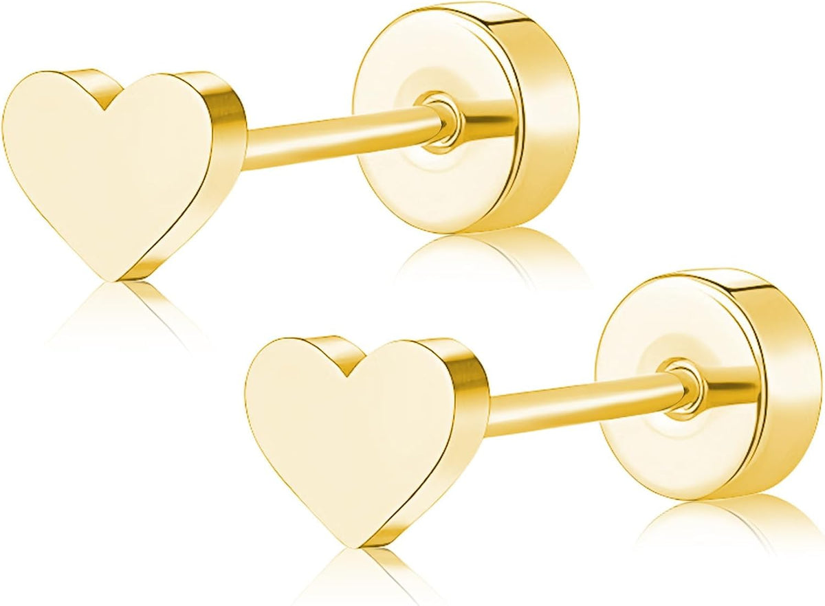 ZDE Women Flat Back Heart Earrings Non-Nickel Star Earrings Titanium Hypoallergenic Cartilage Moon Earrings Stud for Sensitive Ears Simple Classic 5mm Flat Stud Earring - Image 12
