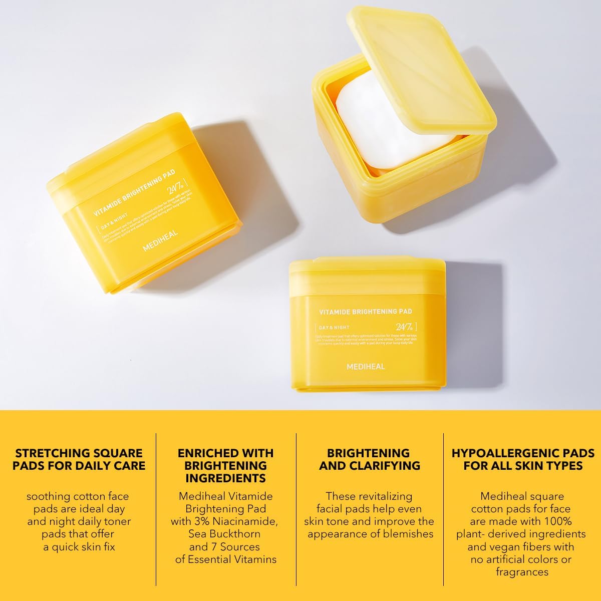 Skincare routine application demonstration showing stretchable square pad placed on the face