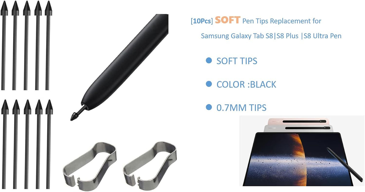 [10Pcs] OEM Tab S8 Soft Tips,Nibs [0.7mm] Replacement for Samsung Galaxy Tab S8/Tab S6 Lite/Tab S7/Book Pro 360 Stylus S Pen with Tools (Black) - Image 3