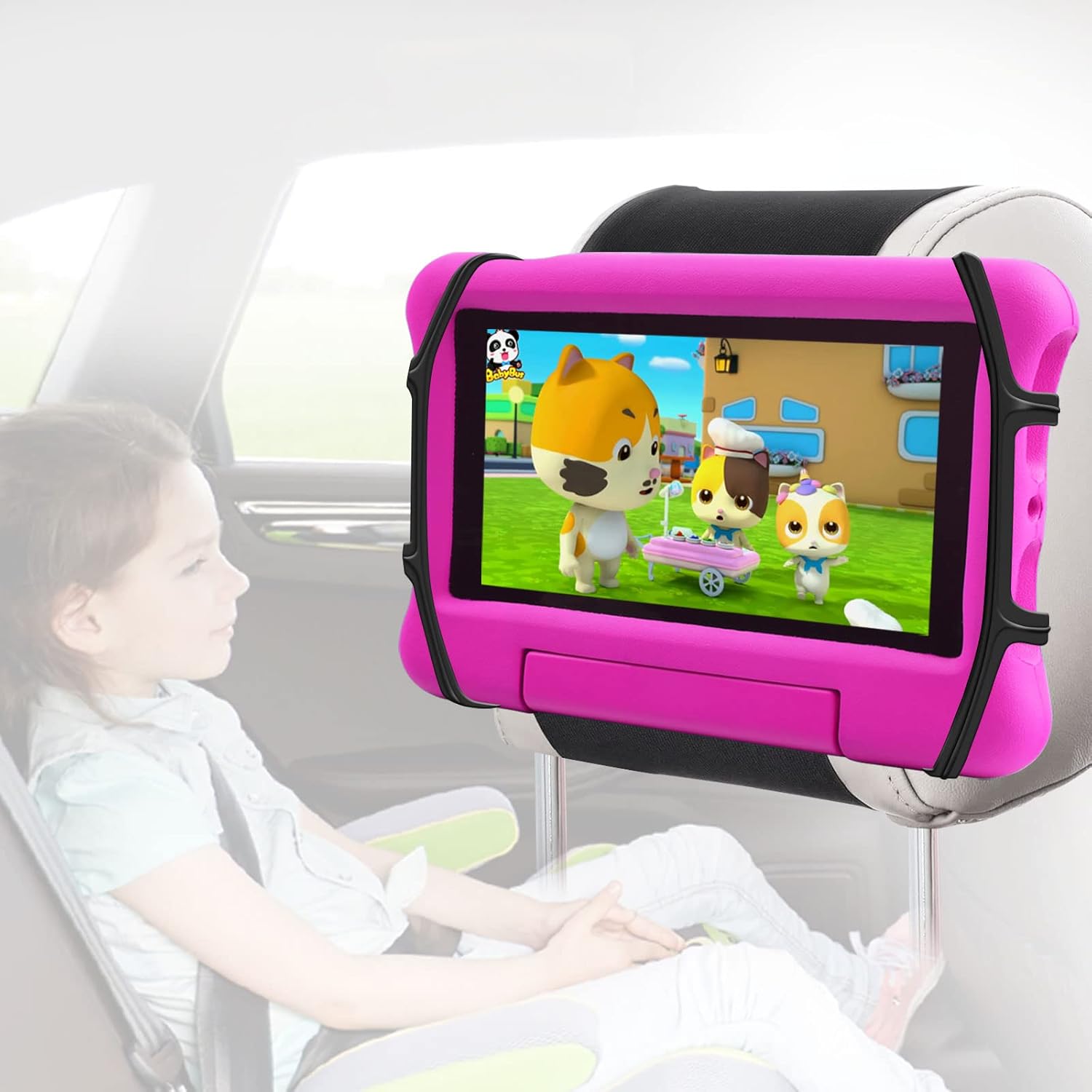 Arozxin car tablet headrest mount holder front view showing flexible black silicone net