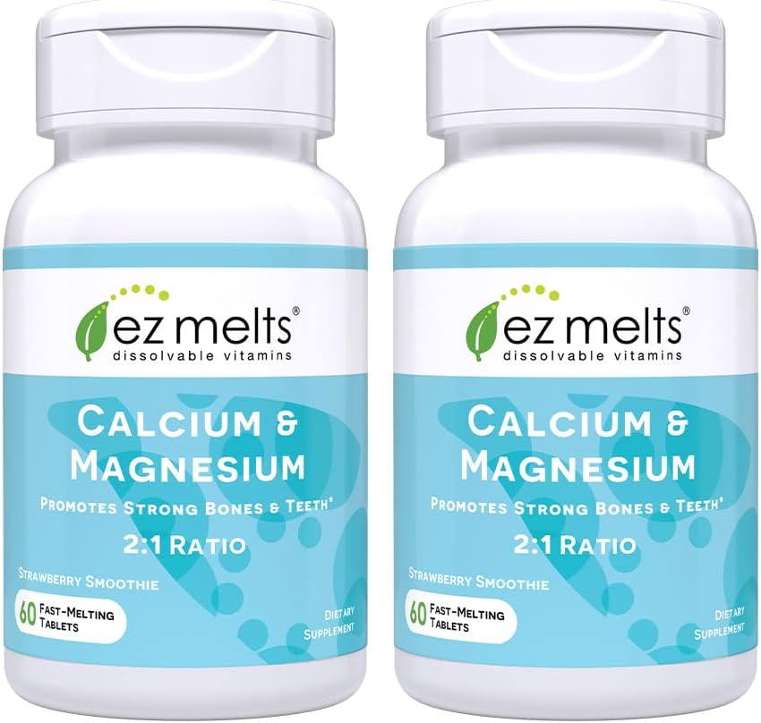 EZ Melts Calcium and Magnesium dissolvable tablets front packaging view for bone health support