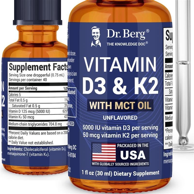 Dr. Berg Vitamin D3 K2 Liquid Drops front view unflavored formula
