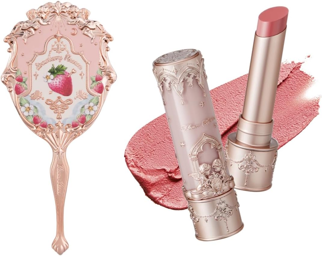 Flower Knows Little Angel Matte Lipstick and Strawberry Rococo Mirror set front view