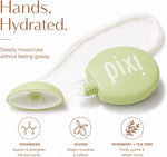 Lightweight non greasy Pixi hand lotion texture being applied to fingers
