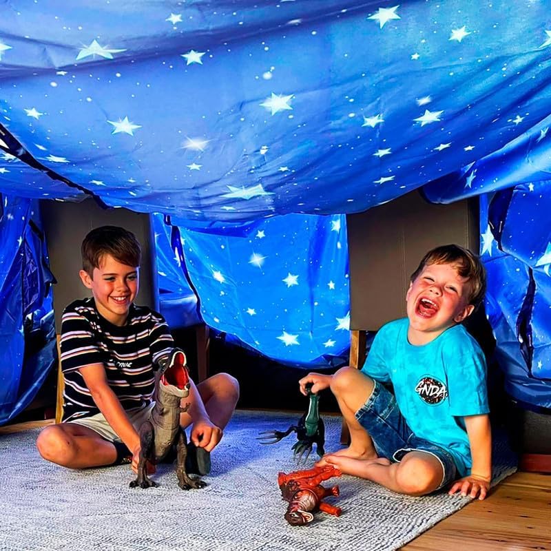 Molcey Blanket Fort Building Kit front view showing the complete starry night themed play tent package