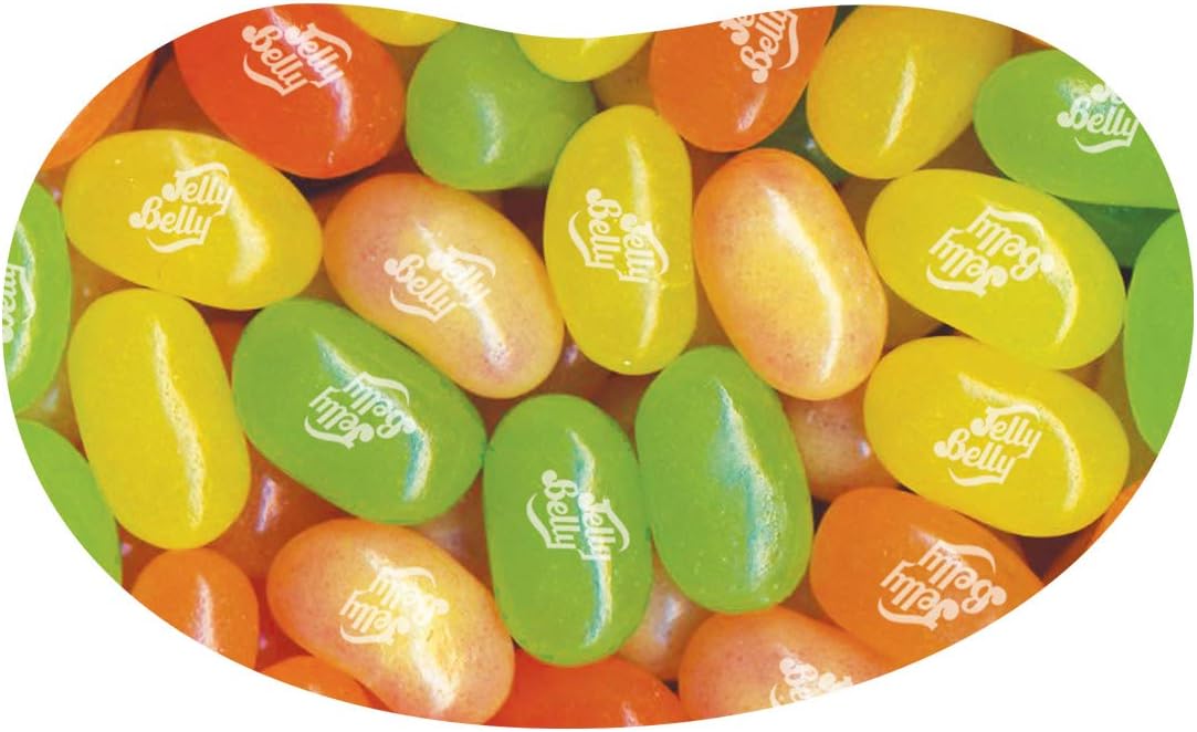Authentic USA imported Jelly Belly citrus mix candy pouch highlighting the five Sunkist fruit flavors.