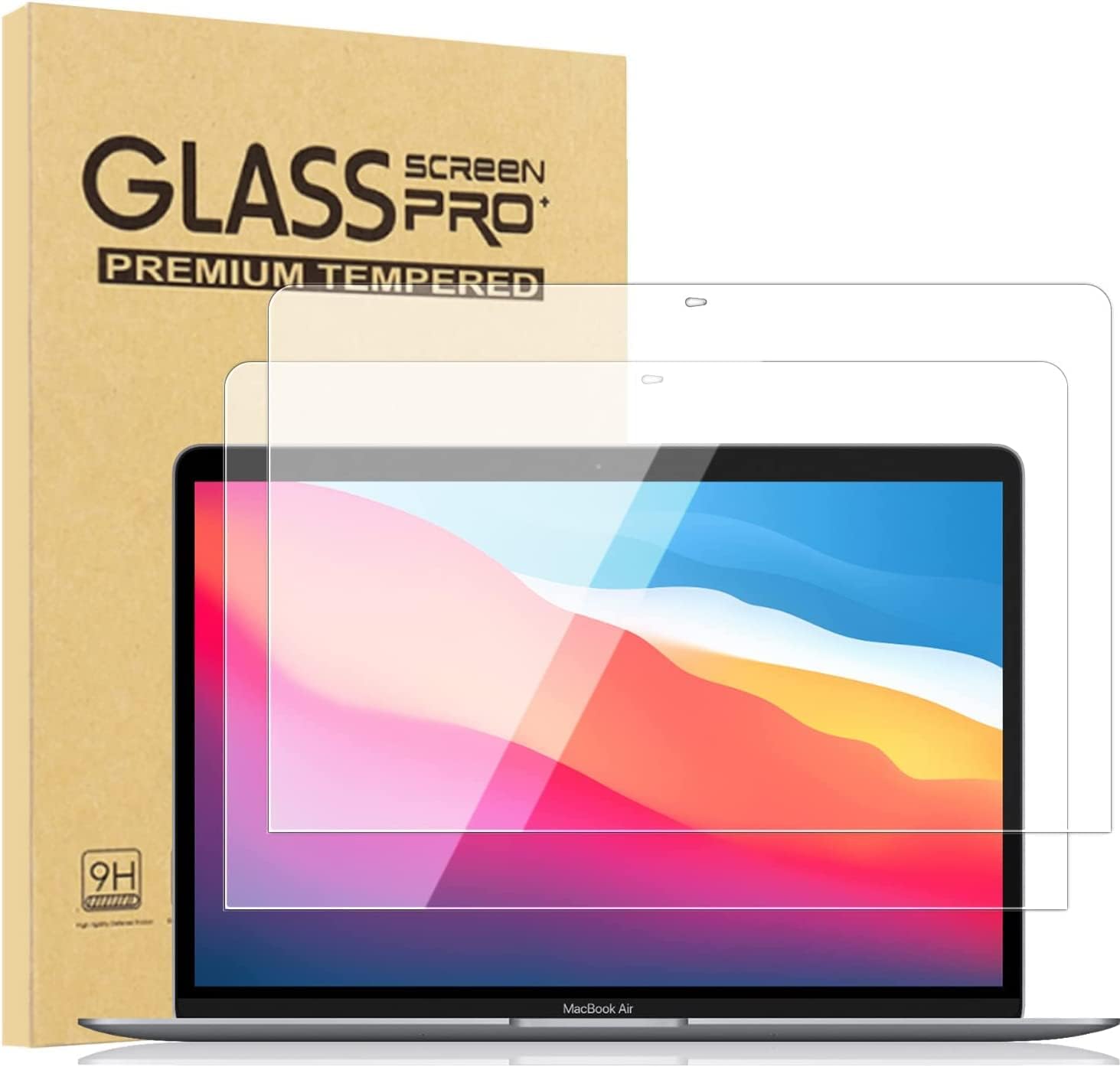 Avakot 2 pack tempered glass screen protector front view for MacBook