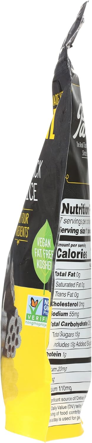 Back panel of Panda black licorice showing the clean four ingredient nutritional label.
