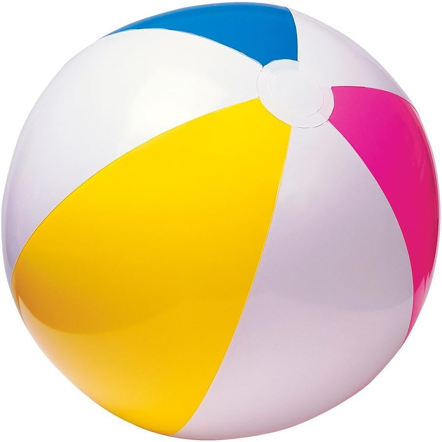 Intex inflatable beach ball front view showing vibrant multi color glossy panels