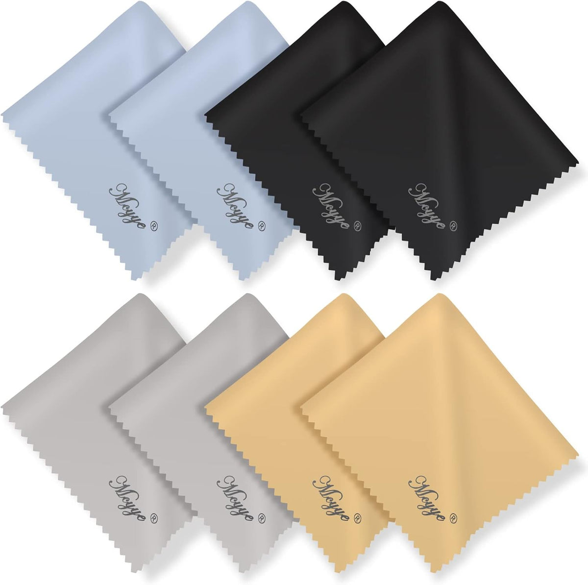 Mcyye microfiber cleaning cloth for glasses 8 pack pack front view showing gray and beige cloths
