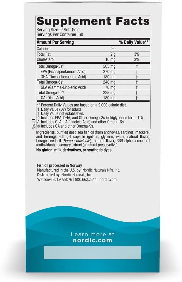 Nordic Naturals Complete Omega 120 softgels nutrition facts label
