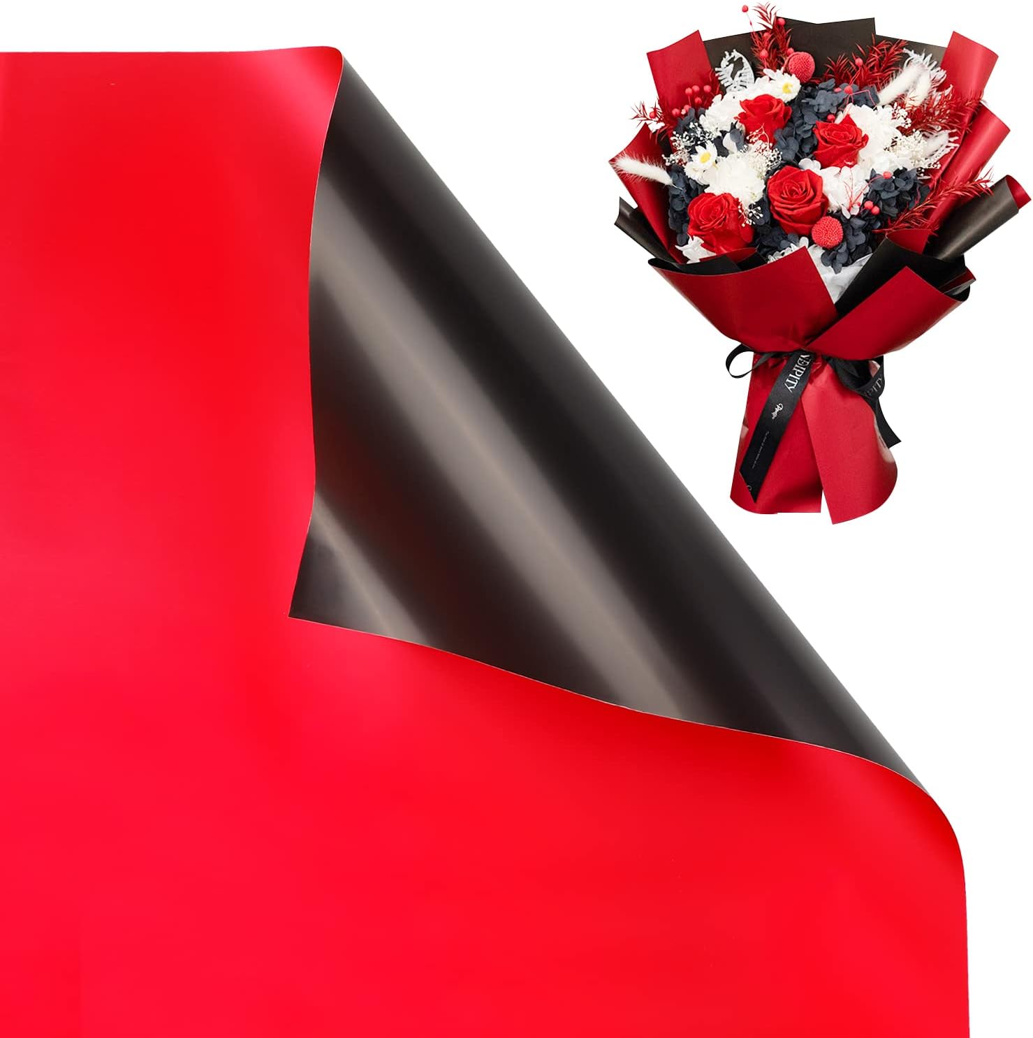 CCINEE double sided flower wrapping paper front view showcasing red and black sheets