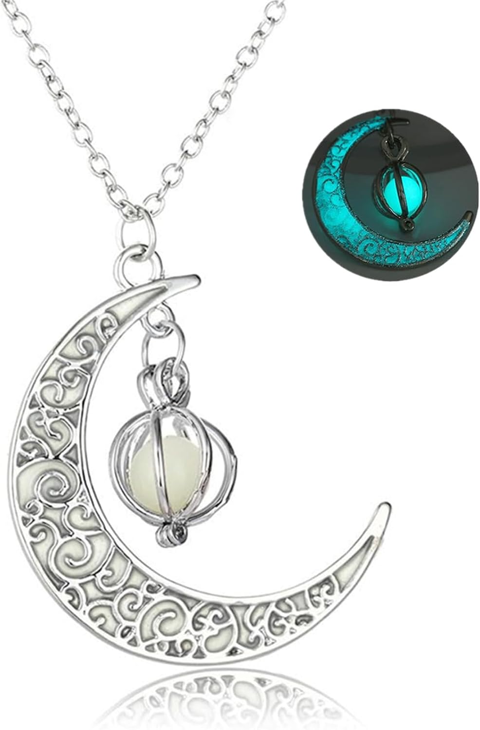 EEQQBZ glow in dark crescent moon necklace front view