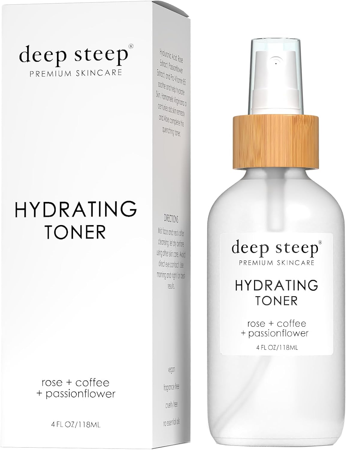 Deep Steep Hydrating Toner front view bottle with bamboo pump cap