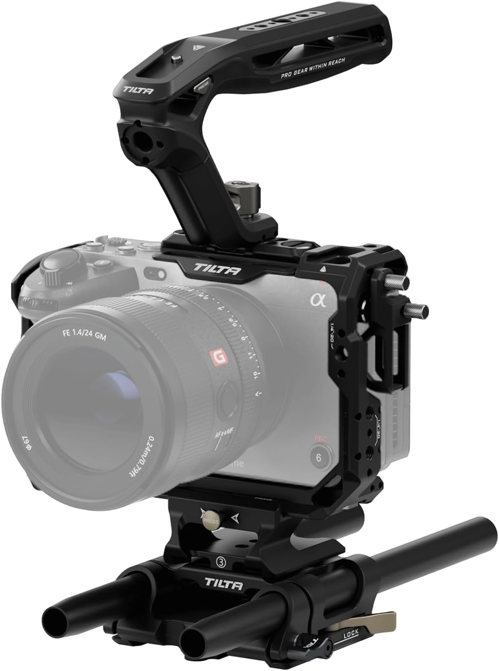 Tilta Camera Cage Compatible with Sony FX3. FX3A, FX30 V2 | Top Plate NATO Rail, Cold Shoe, 1/4""-20 and 3/8""-16 | Thumb Screw Design | Left Side Handle | (Black, Lightweight Kit) - Image 12