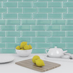 Close-up of WALPLUS green sea glossy kitchen wall tile sticker