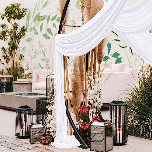 LINXTAR eighteen feet long sheer white drapes setup for an outdoor garden ceremony