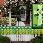 St Patrick's Day shamrock tinsel garland used to decorate an outdoor parade float vehicle.